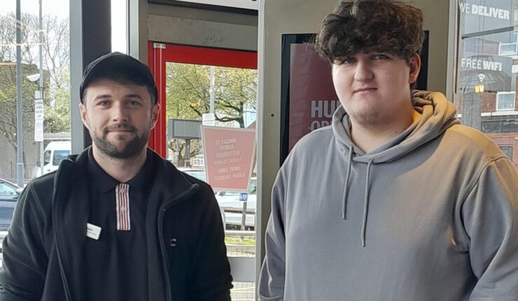 Hatch participant Ryan Sinnott, right, with his KFC manager James.